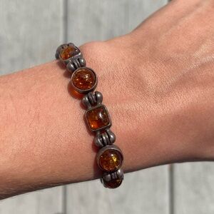 Vintage Sterling Silver and Genuine Amber Bracelet